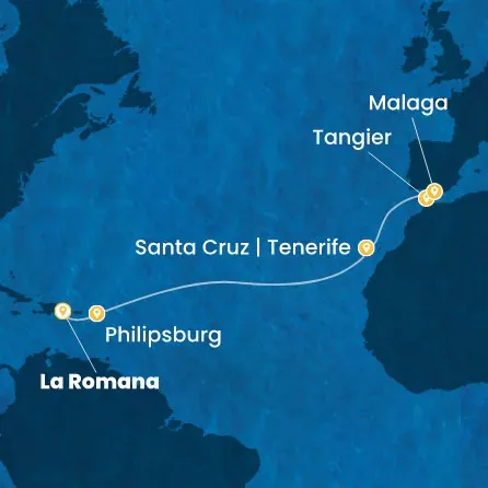 Route 12 Nächte Dominik. Republik, Antillen, Kanaren (Spanien), Marokko, Spanien