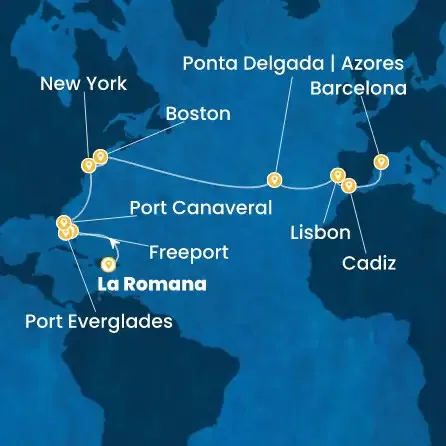 Route 22 Nächte Dominik. Republik, Bahamas, Florida, USA, Azoren, Portugal, Spanien