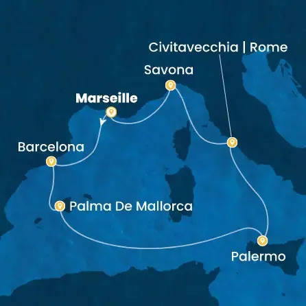 Route 7 Nächte - Frankreich,  Spanien,  Balearen (Spanien),  Italien