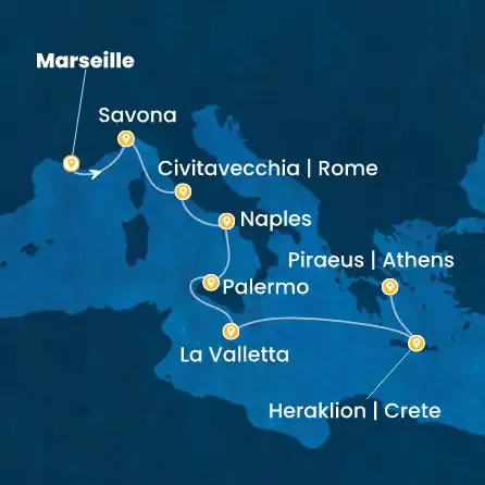Route 8 Nächte - Frankreich,  Italien,  Malta,  Griechenland