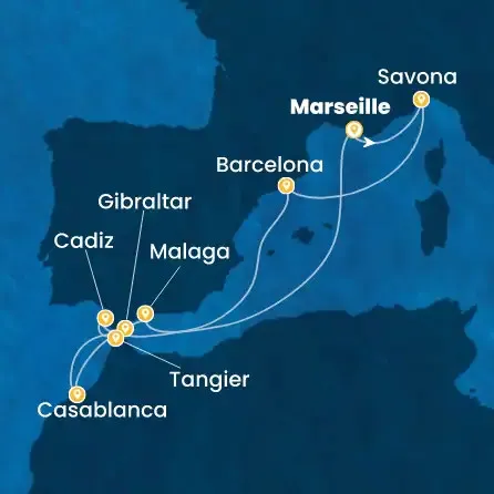 Route 10 Nächte Frankreich, Italien, Spanien, Gibraltar (Großbritannien), Marokko