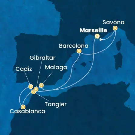 Route 10 Nächte Frankreich, Italien, Spanien, Gibraltar (Großbritannien), Marokko