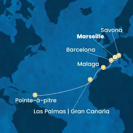 Route 13 Nächte - Frankreich,  Italien,  Spanien,  Kanaren (Spanien),  Antillen