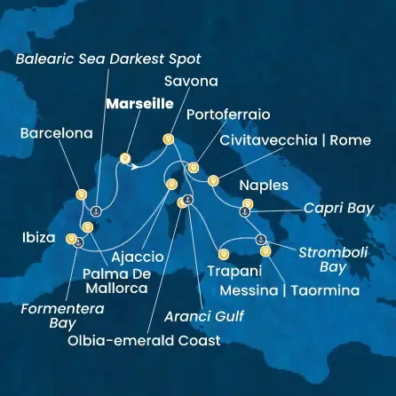 Route 14 Nächte - Frankreich,  Italien,  Korsika (Frankreich),  Balearen (Spanien),  Spanien