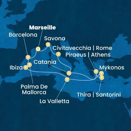 Route 14 Nächte - Frankreich,  Italien,  Griechenland,  Malta,  Balearen (Spanien),  Spanien