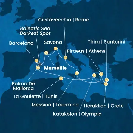 Route 14 Nächte - Frankreich,  Italien,  Griechenland,  Tunesien,  Balearen (Spanien),  Spanien