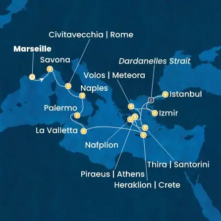 Route 15 Nächte - Frankreich,  Italien,  Malta,  Griechenland,  Türkei