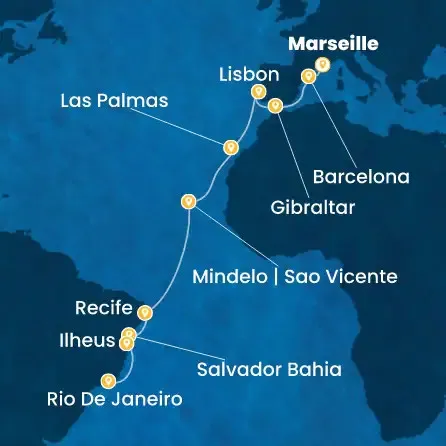 Route 18 Nächte - Frankreich,  Spanien,  Gibraltar (Großbritannien),  Portugal,  Kanaren (Spanien),  Kapverdische Inseln,  Brasilien