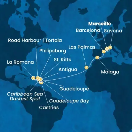 Route 23 Nächte - Frankreich,  Italien,  Spanien,  Kanaren (Spanien),  Antillen,  Dominik. Republik,  Jungferninseln