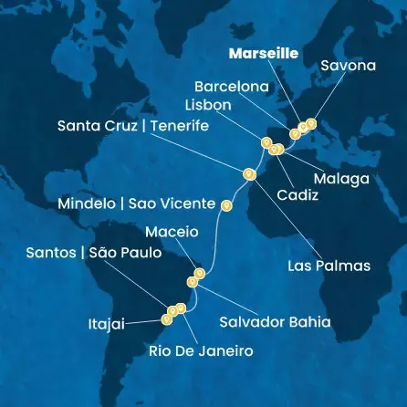 Route 24 Nächte - Frankreich,  Italien,  Spanien,  Portugal,  Kanaren (Spanien),  Kapverdische Inseln,  Brasilien