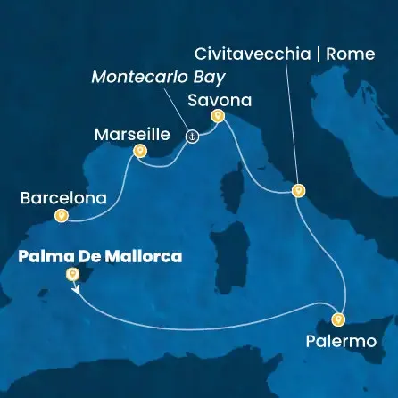 Route 6 Nächte - Balearen (Spanien),  Italien,  Frankreich,  Spanien