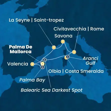 Route 7 Nächte - Balearen (Spanien),  Spanien,  Italien,  Frankreich