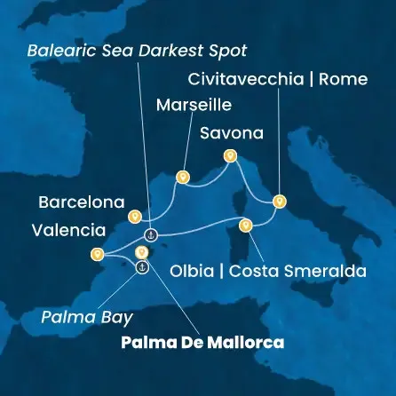 Route 7 Nächte - Balearen (Spanien),  Spanien,  Italien,  Frankreich
