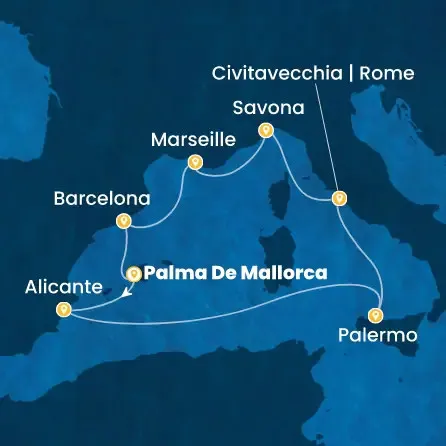 Route 8 Nächte - Balearen (Spanien),  Spanien,  Italien,  Frankreich