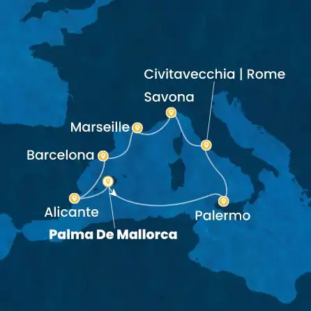 Route 8 Nächte - Balearen (Spanien),  Italien,  Frankreich,  Spanien