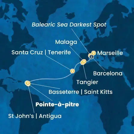 Route 15 Nächte Antillen, Kanaren (Spanien), Marokko, Spanien, Frankreich