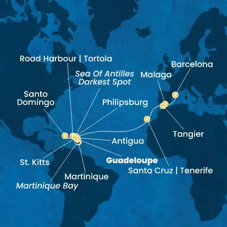 Route 21 Nächte - Antillen,  Jungferninseln,  Kanaren (Spanien),  Marokko,  Spanien