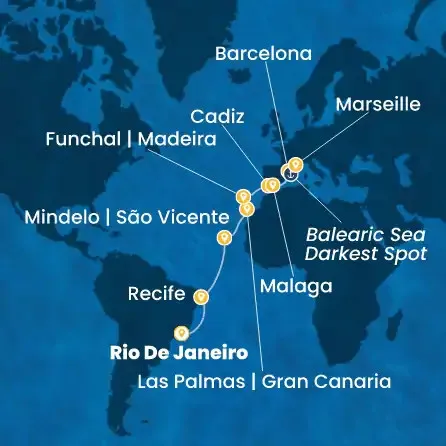 Route 18 Nächte Brasilien, Kapverdische Inseln, Kanaren (Spanien), Madeira, Spanien, Frankreich
