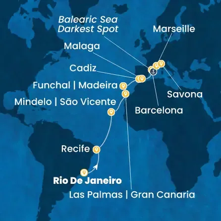 Route 19 Nächte Brasilien, Kapverdische Inseln, Kanaren (Spanien), Madeira, Spanien, Frankreich, Italien