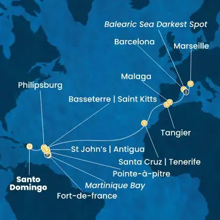 Route 19 Nächte - Antillen,  Kanaren (Spanien),  Marokko,  Spanien,  Frankreich