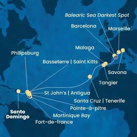 Route 20 Nächte - Antillen,  Kanaren (Spanien),  Marokko,  Spanien,  Frankreich,  Italien