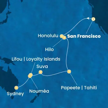 Route 26 Nächte USA, Hawaii, Polynesien, Fidschi-Inseln, Neukaledonien, Australien