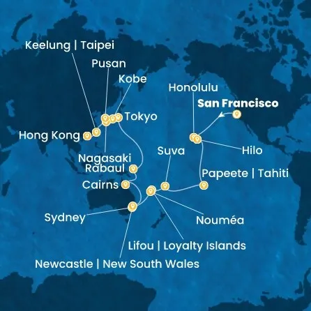 Route 51 Nächte USA, Hawaii, Polynesien, Fidschi-Inseln, Neukaledonien, Australien, Japan, Südkorea, Taiwan, China