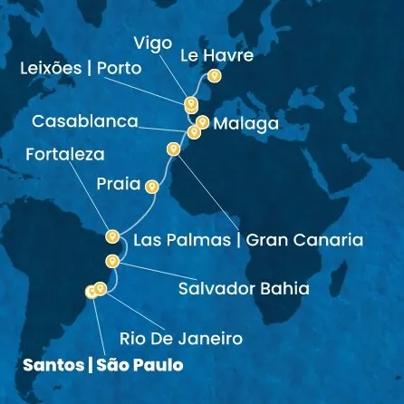 Route 21 Nächte Brasilien, Kanaren (Spanien), Marokko, Spanien, Portugal, Frankreich