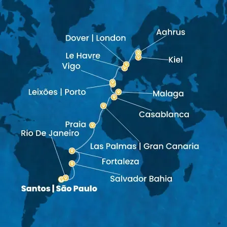 Route 26 Nächte Brasilien, Kanaren (Spanien), Marokko, Spanien, Portugal, Frankreich, Großbritannien, Dänemark, Deutschland