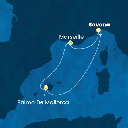 Route 4 Nächte Italien, Balearen (Spanien), Frankreich