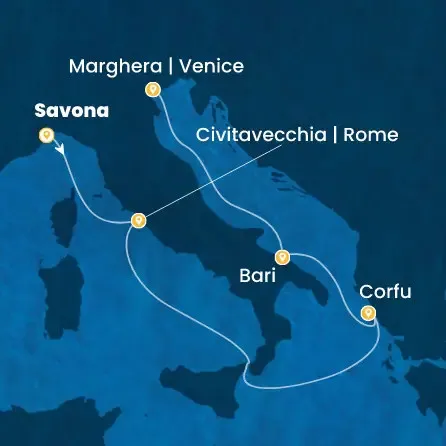 Route 5 Nächte Italien, Griechenland