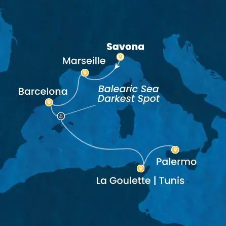 Route 5 Nächte Italien, Frankreich, Spanien, Tunesien