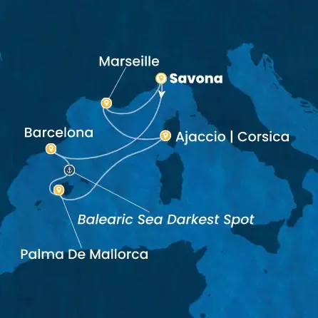 Route 6 Nächte Italien, Spanien, Balearen (Spanien), Korsika (Frankreich), Frankreich