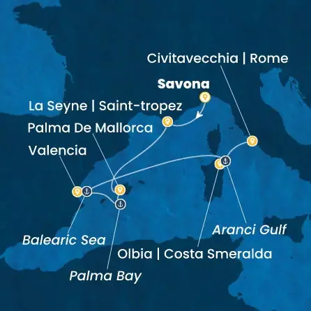 Route 6 Nächte - Italien,  Frankreich,  Balearen (Spanien),  Spanien