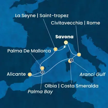 Route 7 Nächte - Italien,  Frankreich,  Balearen (Spanien),  Spanien