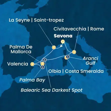 Route 7 Nächte - Italien,  Frankreich,  Balearen (Spanien),  Spanien