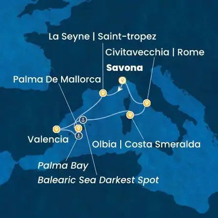 Route 7 Nächte - Italien,  Frankreich,  Balearen (Spanien),  Spanien