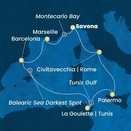 Route 7 Nächte - Italien,  Frankreich,  Spanien,  Tunesien