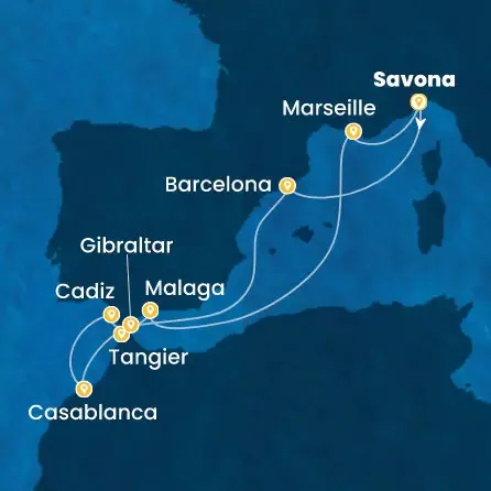 Route 10 Nächte - Italien,  Spanien,  Marokko,  Gibraltar (Großbritannien),  Frankreich