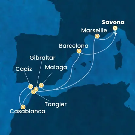 Route 10 Nächte Italien, Spanien, Gibraltar (Großbritannien), Marokko, Frankreich