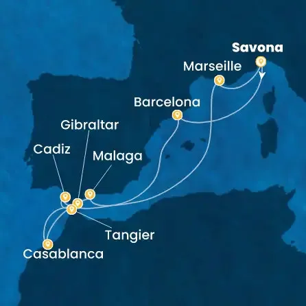 Route 10 Nächte Italien, Spanien, Gibraltar (Großbritannien), Marokko, Frankreich