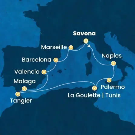 Route 11 Nächte - Italien,  Tunesien,  Marokko,  Spanien,  Frankreich