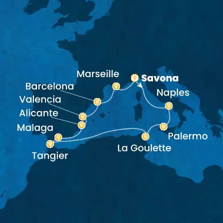 Route 12 Nächte - Italien,  Tunesien,  Marokko,  Spanien,  Frankreich