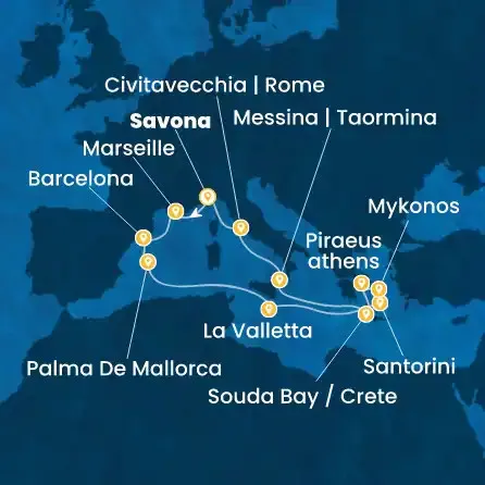 Route 14 Nächte - Italien,  Frankreich,  Spanien,  Balearen (Spanien),  Malta,  Griechenland