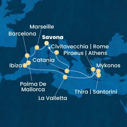 Route 14 Nächte - Italien,  Griechenland,  Malta,  Balearen (Spanien),  Spanien,  Frankreich