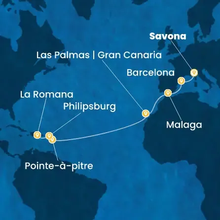 Route 15 Nächte - Italien,  Spanien,  Kanaren (Spanien),  Antillen,  Dominik. Republik