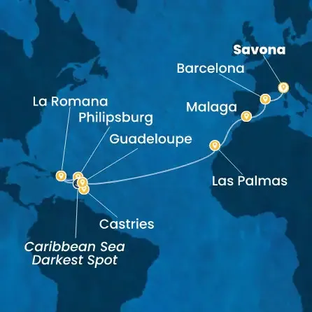 Route 18 Nächte - Italien,  Spanien,  Kanaren (Spanien),  Antillen,  Dominik. Republik