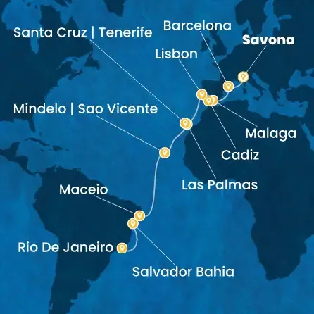 Route 20 Nächte - Italien,  Spanien,  Portugal,  Kanaren (Spanien),  Kapverdische Inseln,  Brasilien