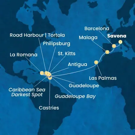 Route 22 Nächte - Italien,  Spanien,  Kanaren (Spanien),  Antillen,  Dominik. Republik,  Jungferninseln