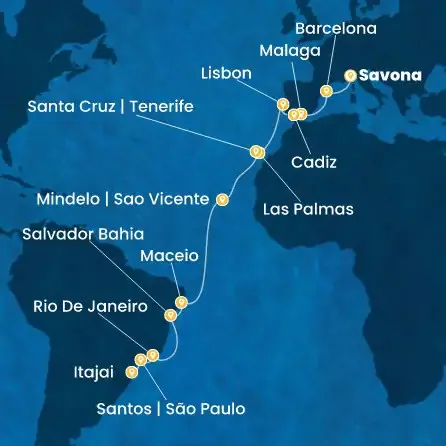 Route 23 Nächte - Italien,  Spanien,  Portugal,  Kanaren (Spanien),  Kapverdische Inseln,  Brasilien